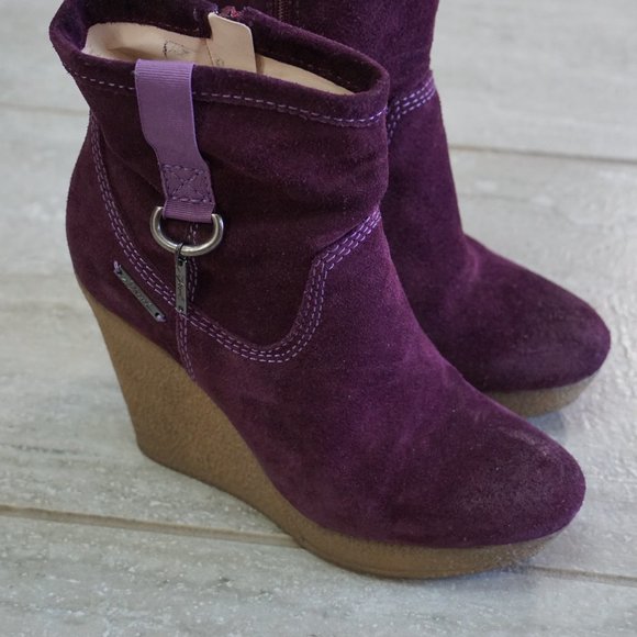 Diesel Purple Platform Bootie Hi Wedge Heel Plum Hi Ankle Suede Size EU 36 US 6 - Picture 2 of 6